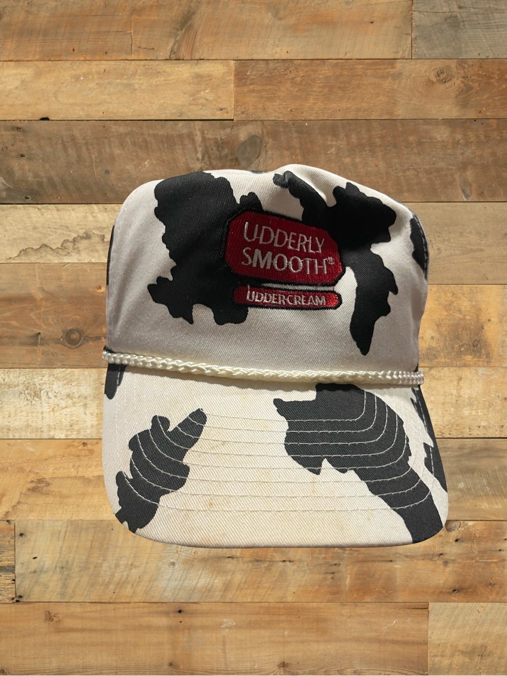Vintage Udderly Smooth Cow Print Snapback Hat Graphic Cap Black and White